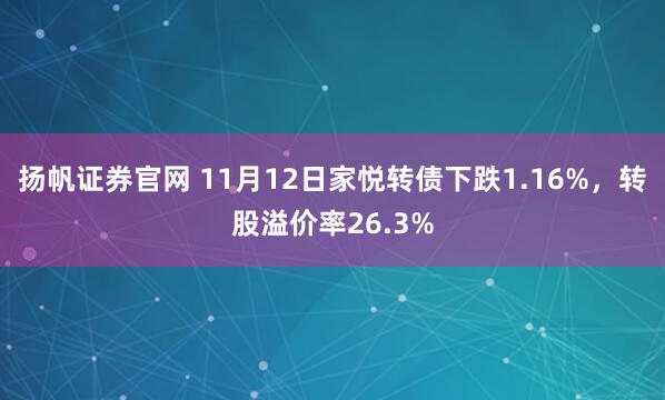 扬帆证券官网 11月12日家悦转债下跌1.16%，转股溢价率26.3%