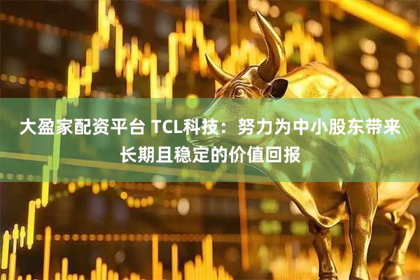 大盈家配资平台 TCL科技：努力为中小股东带来长期且稳定的价值回报